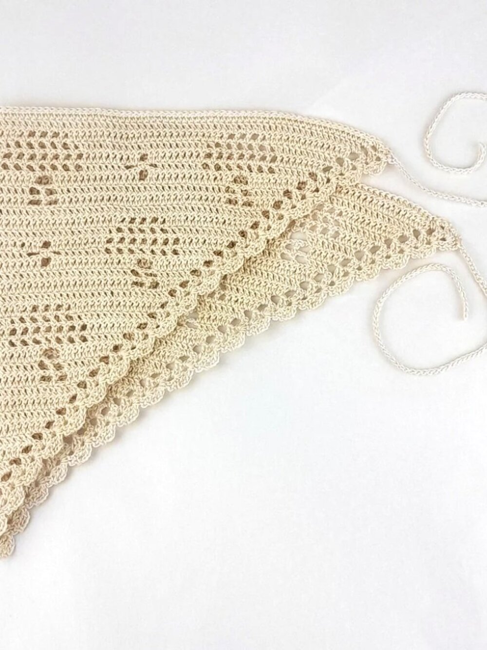 Handcrafted Cream Crochet Mushroom Filet Head Bandana Kerchief Tie Back Cotton